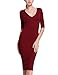 Rocorose Women's Sexy Deep V Neck 1/2 Sleeve Bodycon Strechable Knitted Sweater Dress