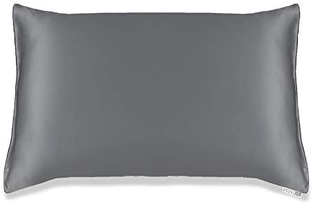 MYK Pure Natural Mulberry Silk Pillowcase, 19 Momme with Cotton Underside for Hair & Skin, OEKO-TEX, Charcoal Grey, Standard Size