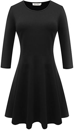 Mely Shine Women's 3/4 Sleeve Slim Fit Casual Dress Black XS