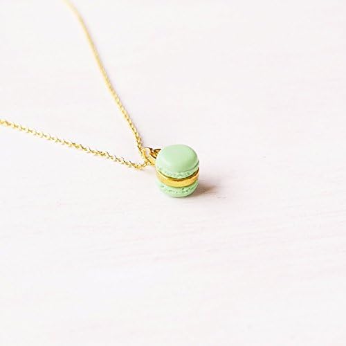 Elfi Handmade Cute Mini Mint Macaron Pendant Necklace Miniature Dessert Food Jewelry, Macaron Charm Lolita Kawaii Best selling, Perfect for Christmas gifts