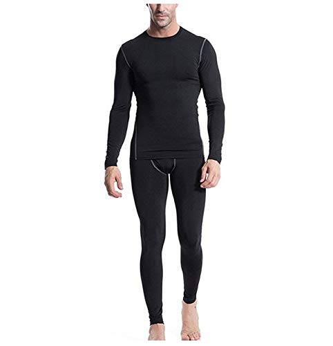 Men's Thermal Underwear Set Compression Lightweight Wicking Fleece Lined Long Johns M Black