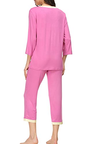 Invug Women 3/4 Long Sleeve Shirt Pants Set Sleepwear V Neck Long Pajamas Loungewear ROSEO S