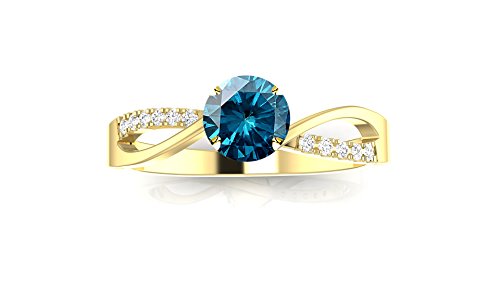 14K Yellow Gold Elegant Twisting Split Shank Diamond Engagement Ring with a 0.75 Carat Blue Diamond Heirloom Quality Center