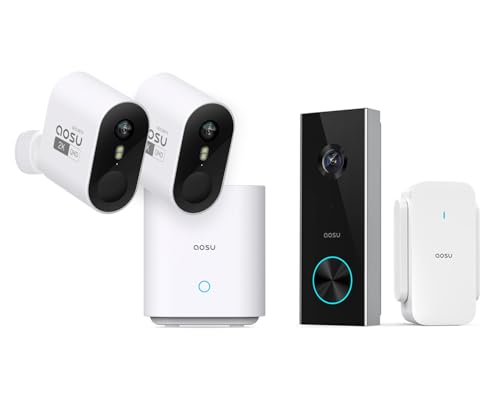 AOSU 2K WirelessCam Pro System 2-Cam-Kit + 2K Doorbell Camera