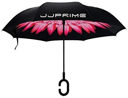 WSS - Double Layer Inverted Umbrella, C Shape Handle Reverse Folding Umbrella, Anti-UV Windproof Travel Umbrella (Pink)