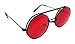 WebDeals - Round Flip Up Steampunk Flip-Up Metal Django Sunglasses (Black, Red)