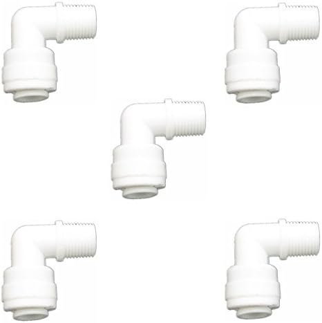 1/8" Male Thread to 1/4" Tube Elbow Quick Connect for Reverse Osmosis Water Pack of 5