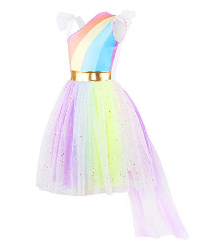 JerrisApparel Girls Unicorn Rainbow Costume Dress Halloween Party Tutu Dress (4T, Rainbow Color)