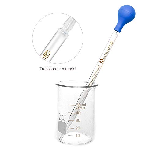 Glass Pipette 10ml, 5 Pieces Glass Graduated Pipettes Long Dropper with Big Rubber Cap 10ml Lab Dropping Pipette Transfer for Liquid Essential Oil