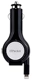 Tangle-free Lighting Retractable Cable Vehicle USB Car Charger for Apple iPhone 6 Plus iPhone 5 5c 5s iPad Air 2 iPod Touch 5 (Black)