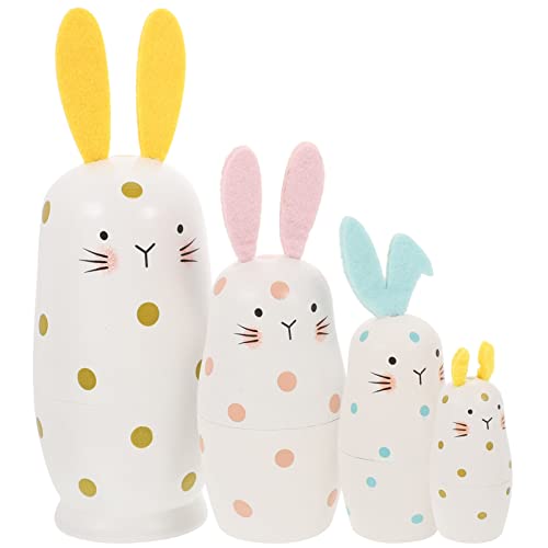 SAFIGLE 4pcs Bunny Russian Nesting Dolls Handmade Painted Wooden Rabbit Matryoshka Nesting Dolls for Kids Stacking Dolls for Easter Birthday