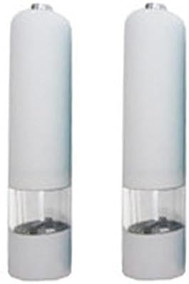 Fastnova Adjustable Ceramic Rotor Salt and Pepper Grinder, Electric ABS Pepper Mill and Salt Mill, White, Set of 2