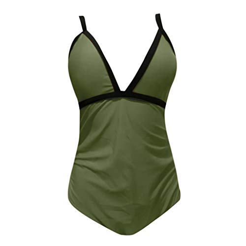 Maternity Tankini, Plus Size Women's Pregnant Solid Color Swimsuit Solid Strappy Swimsuit Bikinis Halter Pregnant V Neck Backless Beachwear lkoezi (S, Green) - Thumbnail 3