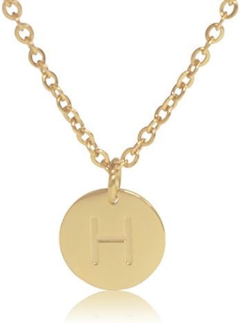 18K Gold-Plated Round Disc Engraved Initial Pendant 18” Adjustable Necklace with Personalized Alphabet Letter (H)