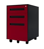 Merax Metal Solid Mobile Storage 3 Drawer File Cabinet with Keys, Fully Assembled Except Casters (Black and Burgundy)