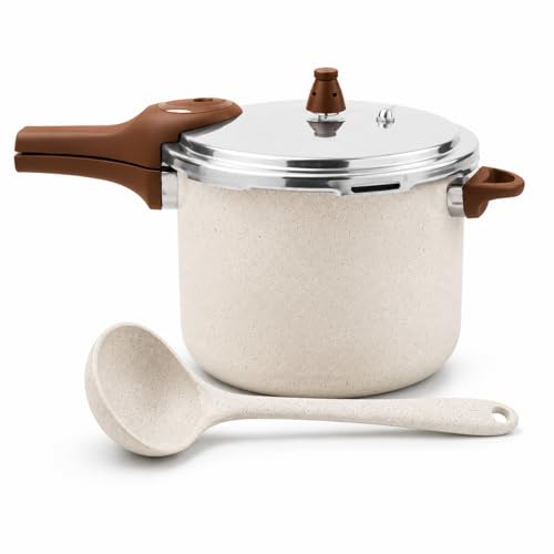 Panela de Pressão Indução Brinox Ceramic Life Pressure 6,8L Ø24cm Vanilla + Concha Silicone Flex 28cm | Antiaderente Cerâmico