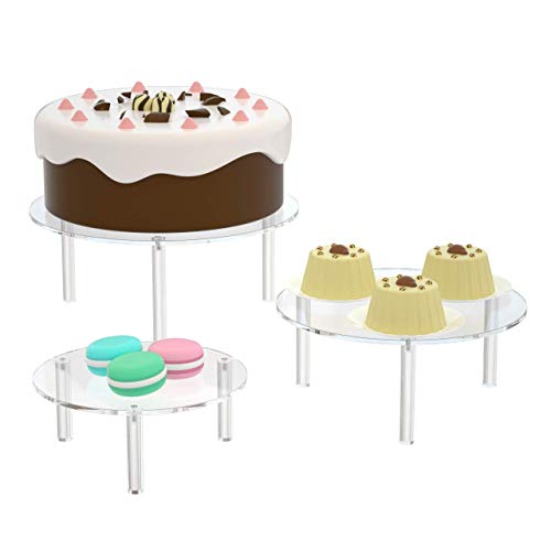 RonXer 3 Set Round Clear Acrylic Retail Display Risers Stand for Cupcake Dessert Cake Pizza Appetizers Pastries Bakery(Diameter 8,10,12)
