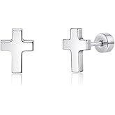 Limerencia Titanium Stud Earrings - Hypoallergenic Earrings for Women Men Sensitive Ears - Minimalist Jewelry Flatback Cross Bolt Cartilage Earrings