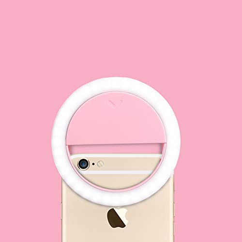 Dosmix Must-Have Clip-on Selfie Ring Light with Dimmable 36 LED Bulbs Circle Light for iPhone,Android, Tabs, Ipad, Laptop & Camera, Rechargeable Battery with USB Cable, 360°Angle. (Pink)