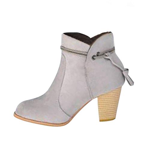 Click Here to See More Images Womens Winter Boots | Fashion Side Zipper Ankle Booties | Lace-up Chunky Low Heels Boots Shoes (40/US:8, Gray)