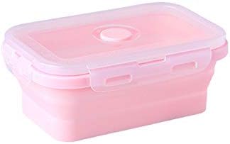 Collapsible Lunch Box Food Storage Container Microwavable Portable Picnic Camping Rectangle Outdoor Box,Pink Lunch Box,800ml
