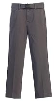 Gioberti Boys Belted Flat Front Twill Pants, Charcoal, 4