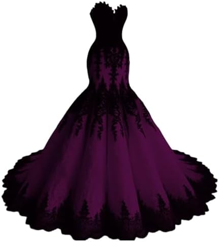 black and purple wedding dress Bianca with cape | Sweetheart Neckline Gown with Lace & Illusion Sleeves shoulder sleeves add a romantic touch Kivary Gothic Black Lace Mermaid