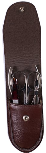 4 Piece Men's Manicure Set in Brown Leather Case by Dovo. Made in Solingen, Germany