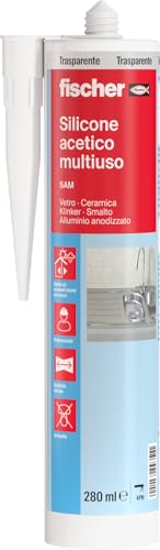 Fischer Silicone Acetico Multiuso SAM 280 Trasparente, Sigillante Antimuffa per Vetro, Alluminio, Smalto, Ceramica, Adatto per Bagno e Cucina, 9351
