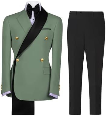 QZI Men's Floral Jacquard Suit Double Breasted Detachable Satin