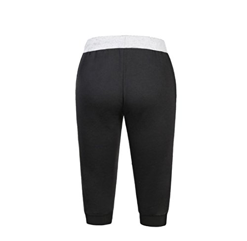 Respctful Men Sport Fitness Jogging Elastic Stretchy Cotton Mid Waist Bermuda Sweatpants Short Pant (Black, M) - Thumbnail 2
