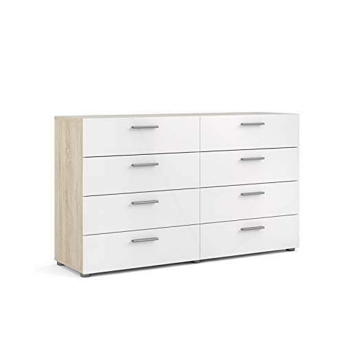 Tvilum Austin 8 Drawer Double Dresser, Oak Structure/White High Gloss