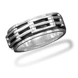 Spin Ring Oxidized Linked Bar Design Sterling Silver Mens Womens Sizes, 9