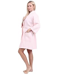 Turkuoise Albornoz corto para mujer de algodón turco, bata estilo kimono