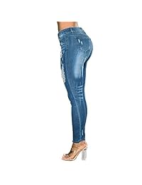 VICVIK Pantalones vaqueros para dama con dobladillo y dobladillo elástico para levantamiento de botones