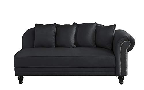 Large Classic Velvet Fabric Living Room Chaise Lounge with Nailhead Trim (Black)