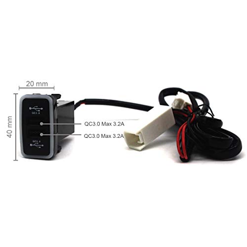 Disscool Dual USB Power Socket for Toyota Vigo QC3.0, Quick Charge Car Charger USB Adapter for Smartphone/iPad/PDA and More,Max 6.4A Output (4020mm)