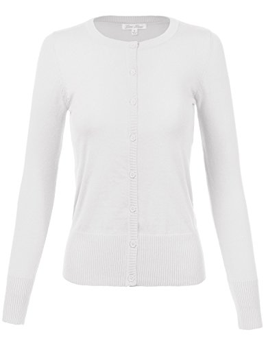 Crew Neck Button Up Long Sleeve Solid Color Cardigans,020-White,US M