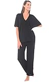 Del Rossa Women's Modal Knit Pajamas, Long Loose V-Neck Pj Set