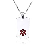 Free Engraving-Women's and Men's Stainless Steel Dog Tag Medical Alert ID Pendant Necklace with 20 