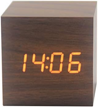 Creative Led Alarm Clock Wooden Square Clock Multi-Function Digital Alarm Clock for Home School (Sappan Wood White Character, No Battery)