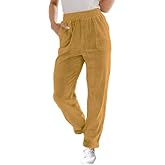 LOVESHOOT Earthy Yellow L Corduroy Pants for Women Elastic High Waist Pull On Straight Leg Slacks Casual Comfy Fall Winter Trousers with Pockets