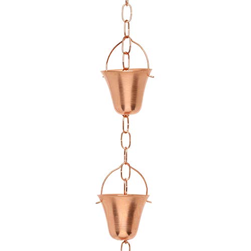 Marrgon Copper Rain Chain - Decorative Chimes & Cups Replace Gutter Downspout & Divert Water Away from Home for Stunning Fountain Display - 8.5' Long for Universal Fit - Bell Style