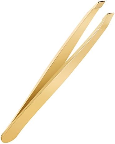 Gold Plated Slant Tweezers - Professional Stainless Steel Slant Tip Tweezer, The Best Precision Eyebrow Tweezers- Perfect for Hair Removal and Unwanted Hair