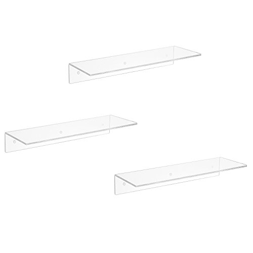 17 Inch Clear Acrylic Floating Shelves, Wall Mounted Modern Display Racks, Set of 3