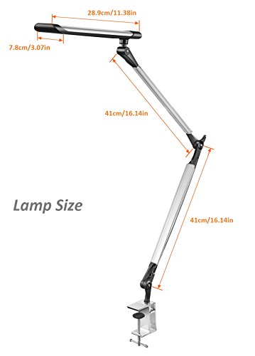 Ebyphan Metal Architect LED Desk Lamp,Adjustable Swing Arm Task Lamp,Dimmable Drafting Table Lamp with Clamp,3 Levels Light Switch,Modern Touch Control,12W,Silver - Thumbnail 5