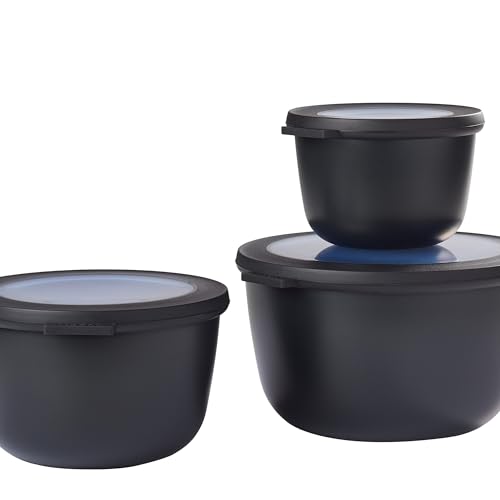 Mepal – Multi Bowl Cirqula 3-Piece Set – Food Storage Container with Lid - Suitable as Airtight Storage Box for Fridge & Freezer, Microwave Container & Servable Dish - 500, 1000, 2000ml - Nordic black