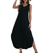 Zilcremo Women 2022 Summer Sleeveless Dress Casual V Neck Loose Split Tshirt Long Dresses