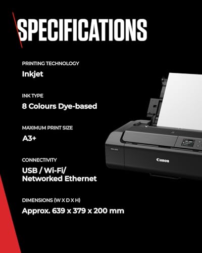 Canon PIXMA PRO-200S Printer - Vibrant Colour Printing, Versatile Media Handling, A3+ Size - 8-Colour Dye-based Ink - 2 Paper Feeds, 1 Multi-Purpose Tray - Easy to Use