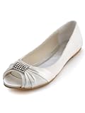 ElegantPark Women Peep Toe Rhinestones Comfort Flats Pleated Satin Wedding Bridal Shoes